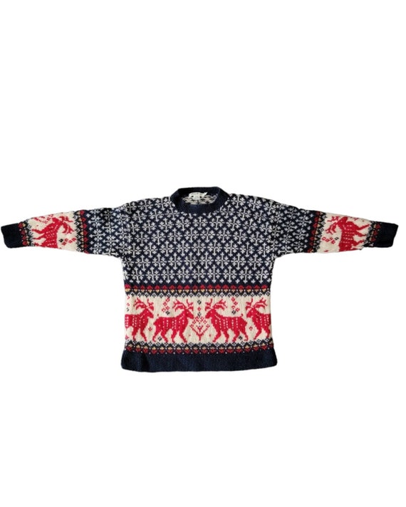 Vintage 1950s Red Reindeer Sweater Mid-century Nordic Winter 