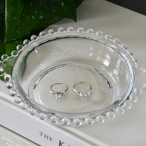 Imperial Candlewick Blown Glass Dish with Handles with Bubble Edge / Minimal Scandinavian Glass Jewelry - Catch All Tray - Ring Dish