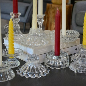 Antique Glass Candle Holder Collection Instant Curated Lot of 10 / Crystal and Cut Glass Candlestick Holders Wedding Decor Table Centerpiece image 4