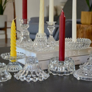 Antique Glass Candle Holder Collection Instant Curated Lot of 10 / Crystal and Cut Glass Candlestick Holders Wedding Decor Table Centerpiece image 2