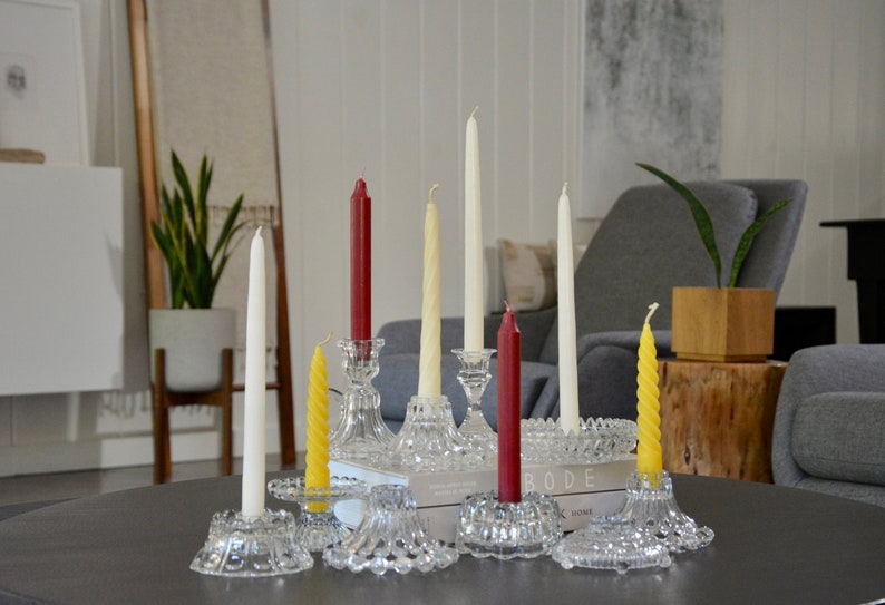 Antique Glass Candle Holder Collection Instant Curated Lot of 10 / Crystal and Cut Glass Candlestick Holders Wedding Decor Table Centerpiece image 1