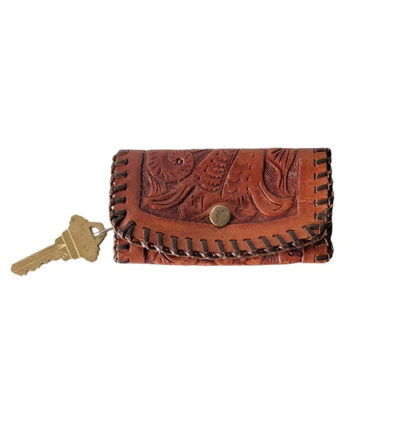 Vintage Genuine Leather Hand Tooled Key Holder / L