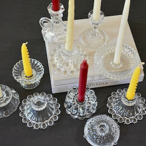 Antique Glass Candle Holder Collection Instant Curated Lot of 10 / Crystal and Cut Glass Candlestick Holders Wedding Decor Table Centerpiece image 3