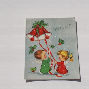 Angel Christmas Ringing Bell Carte UTILISÉE, fabriquée aux États-Unis, artisanat de réservation de ferraille de vacances