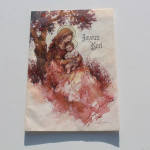 Religious Unused Pastel Christmas Card with Madonna and Baby Jesus By Hallmark in French Text