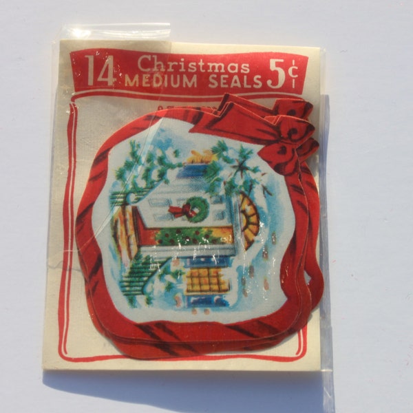 Vintage Christmas Seals in Original Packaging, Stickers, Unused NOS NIP Christmas Gift Wrap