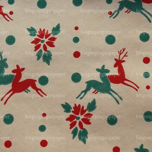 Vintage Retro Reindeer Christmas Wrapping Paper By the Yard, Atomic Age Retro