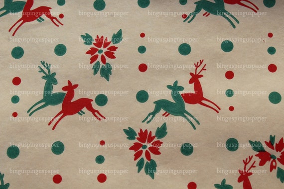 Vintage Retro Reindeer Christmas Wrapping Paper By The Yard Etsy