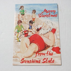 Carte Père Noël en Floride, Vacances à la plage, Amusant mignon, Réservation de ferraille pour les vacances, Sunshine State