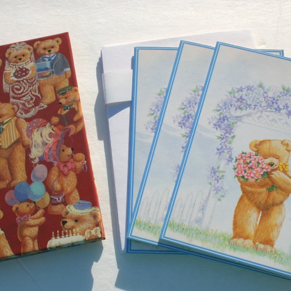 Vintage Avon Victorian Cute Bear Blank Note Cards and Address Book Set