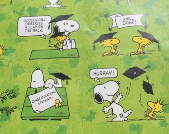 Snoopy Graduation Wrapping Paper by the Yard, Peanuts Gift Wrap, BTY Yardage