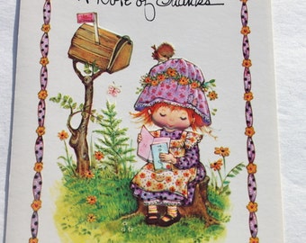 Vintage Cute Girl Thank You Card, Madin USA