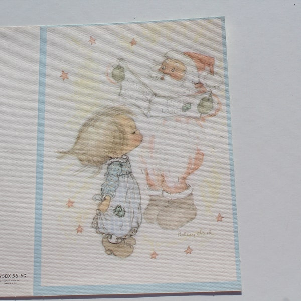 Betsey Clark Christmas Card Pink and Blue Santa Claus Unused Hallmark Holiday Scrap Booking Crafts