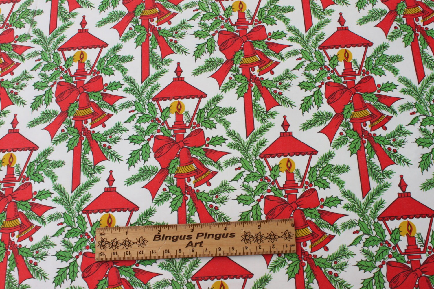 2 Yds 1950”s Vintage Christmas Department Store Wrapping Paper With  Ornaments 