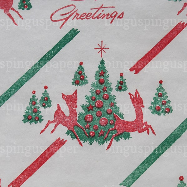 Vintage 40s Retro Reindeer Christmas Wrapping Paper By the Yard, Atomic Age Retro Gift Wrap, BTY Yardage, Scrap Booking, Crafts