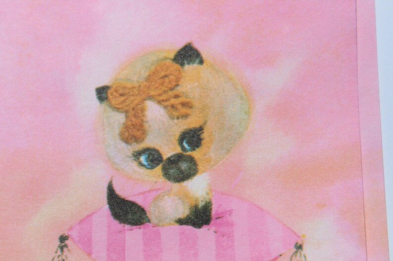 Cute Pink Girl Cat Happy Birthday Card unused Kittie Kitten | Etsy