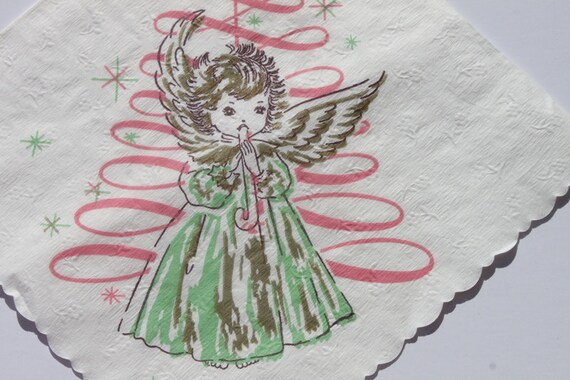 Vintage Angel Christmas Paper Napkin decoupage, Scrap Booking, Crafts, Pink Green