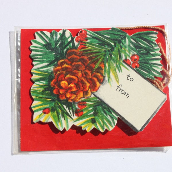 Vintage Christmas Tags, Hallmark Pine Cones, NOS NIP Christmas Gift Wrapping Decorating