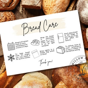 Tarjeta IMPRIMIBLE para el cuidado del pan de masa madre / Tarjeta para el cuidado del pan casero / PDF / Descarga instantánea / Homestead Essentials / Agricultura / Farmstand