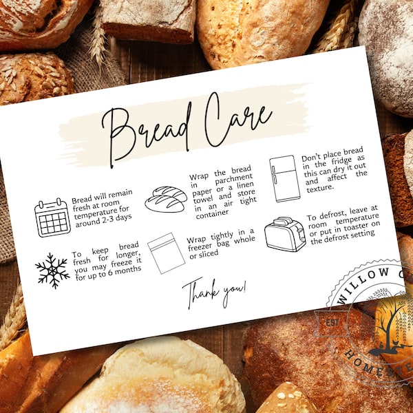 PRINTABLE Sourdough Bread Care Card | Homemade Bread Care Card | PDF | Instant Download | Homestead Essentials | Farming | Farmstand