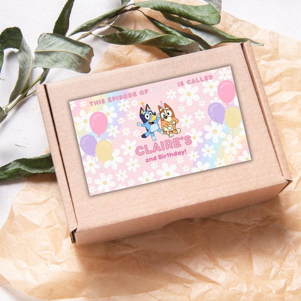 EDITABLE Bluey Gable Box Party Favor Label | Canva Template | Printable | Instant Download | 3.5"x6" | Gift Box Label | Bluey Girl Birthday