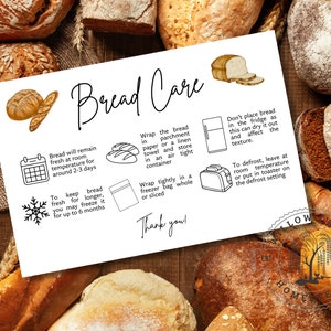 Tarjeta IMPRIMIBLE para el cuidado del pan de masa madre / Tarjeta para el cuidado del pan casero / PDF / Descarga instantánea / Homestead Essentials / Farm/ Farmstand Essentials