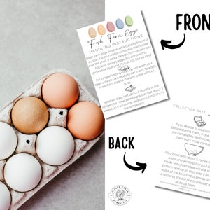 Tarjeta EDITABLE de huevos frescos de granja Instrucciones de manipulación de huevos Puesto de granja Mercado de agricultores Huevos de granja Tarjeta de inserción de cartón de huevos de granja de pollos