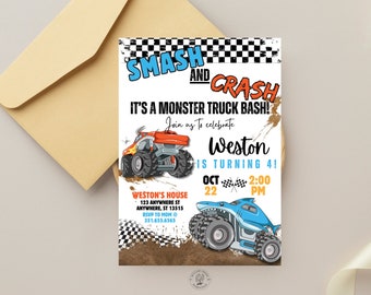 EDITABLE Boy Birthday Invitation | Monster Truck Birthday Invite | Canva Edit | Boys Trucks Birthday | Printable or Digital