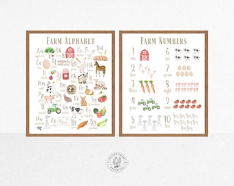 PRINTABLE Farm Alphabet Number Prints | Farm Nursery Wall Art | Farm Kids Room | Learning Posters | Educational Prints | Instant Download