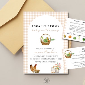 EDITABLE Locally Grown Baby Shower Invitation | Farmers Market Baby Shower | Organic Baby Couple Shower | Canva Template | Country Baby