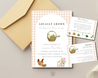 EDITABLE Locally Grown Baby Shower Invitation | Farmers Market Baby Shower | Organic Baby Couple Shower | Canva Template | Country Baby