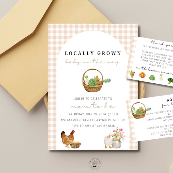 EDITABLE Locally Grown Baby Shower Invitation | Farmers Market Baby Shower | Organic Baby Couple Shower | Canva Template | Country Baby
