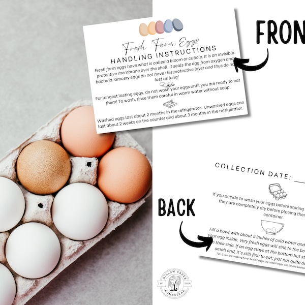 PRINTABLE Farm Fresh Egg Handling Instructions | Printable Card or Sticker | Instant Download | PDF | Homestead Essentials | Egg Stand