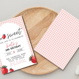 EDITABLE Second Birthday Invitation Two Sweet Strawberry Birthday Girl ...