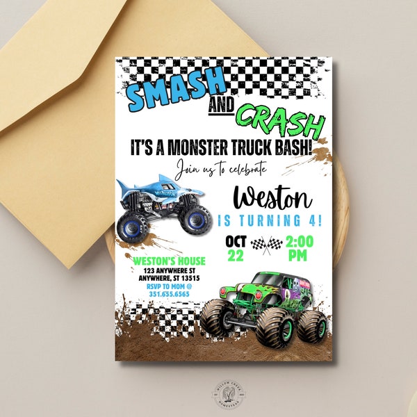 EDITABLE Boy Birthday Invitation | Monster Jam Monster Truck Birthday Invite | Canva Editable | Instant Download | Boys Birthday