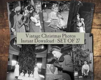 Printable Antique Christmas Photos, Vintage Holiday Digital Collage Pictures, Old Winter Scrapbook Ephemera, Santa Junk Journal Kit Clip Art