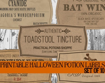 DIY Halloween Potion Label Printables, Halloween Bottle Labels, Apothecary Labels, Witch Scrapbook Embellishments, Digital Clip Art Print