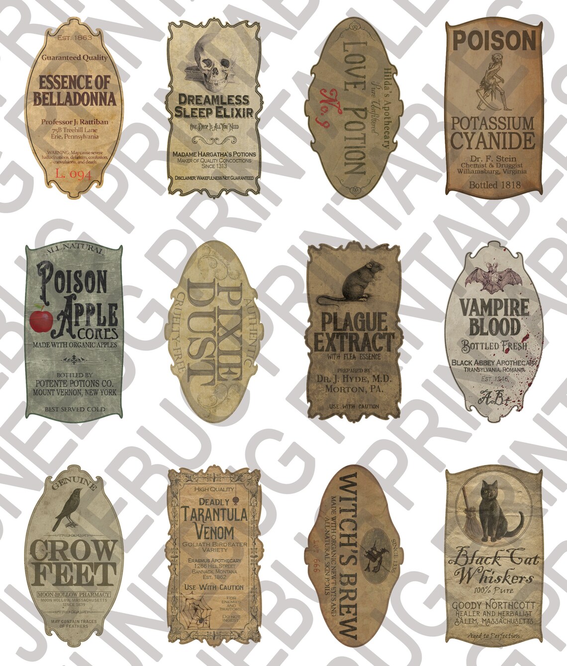 Halloween Bottle Label Printables Apothecary Labels - Etsy