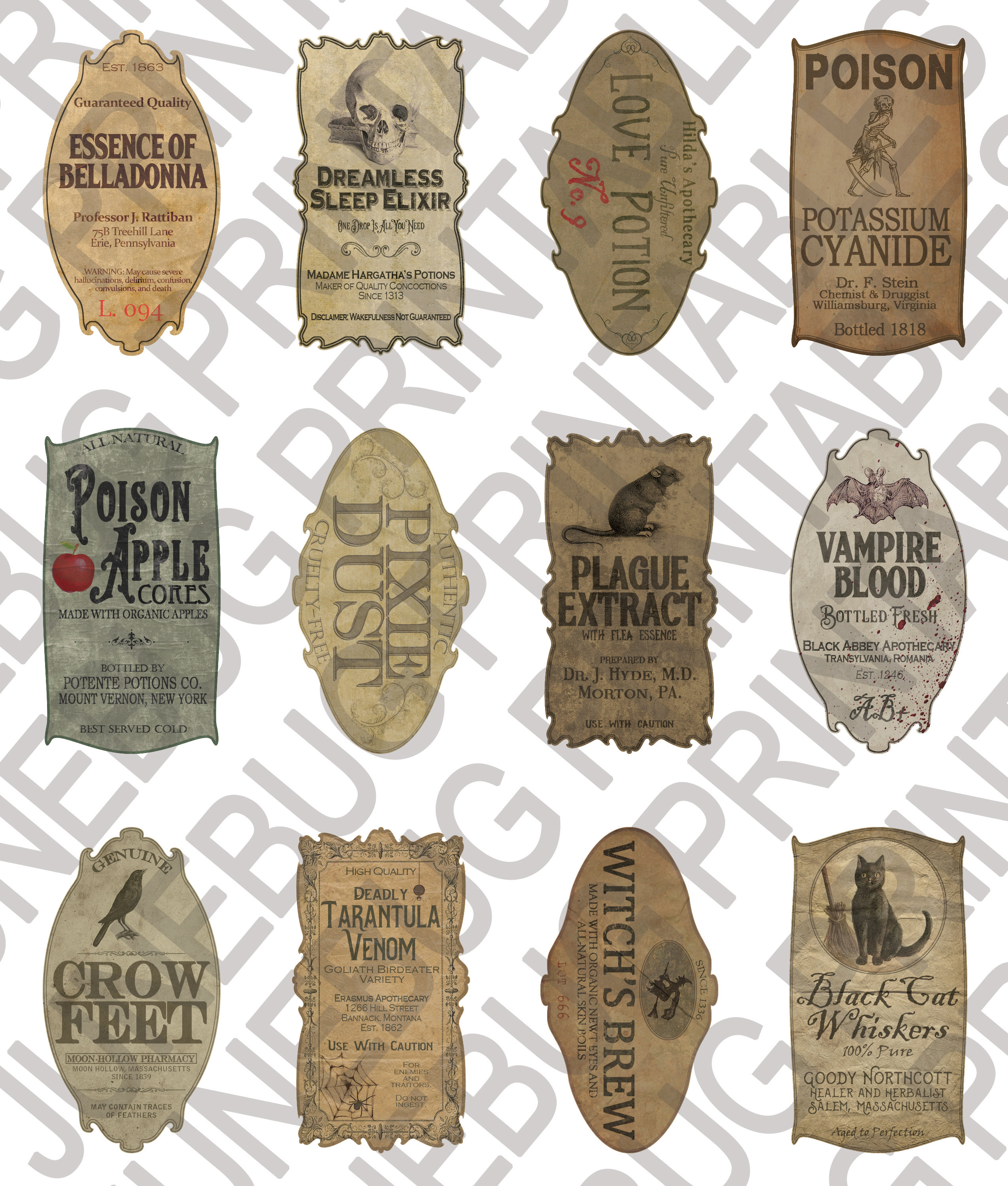 Halloween Bottle Label Printables, Apothecary Labels, Halloween Potion ...