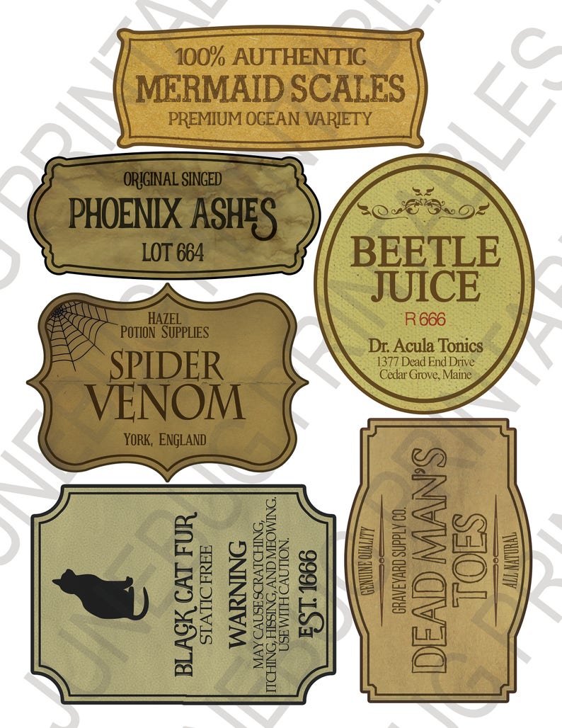 DIY Halloween Potion Label Printables, Apothecary Labels, Halloween Bottle Labels, Digital Clip Art Graphics, Witch Scrapbook Embellishments image 3