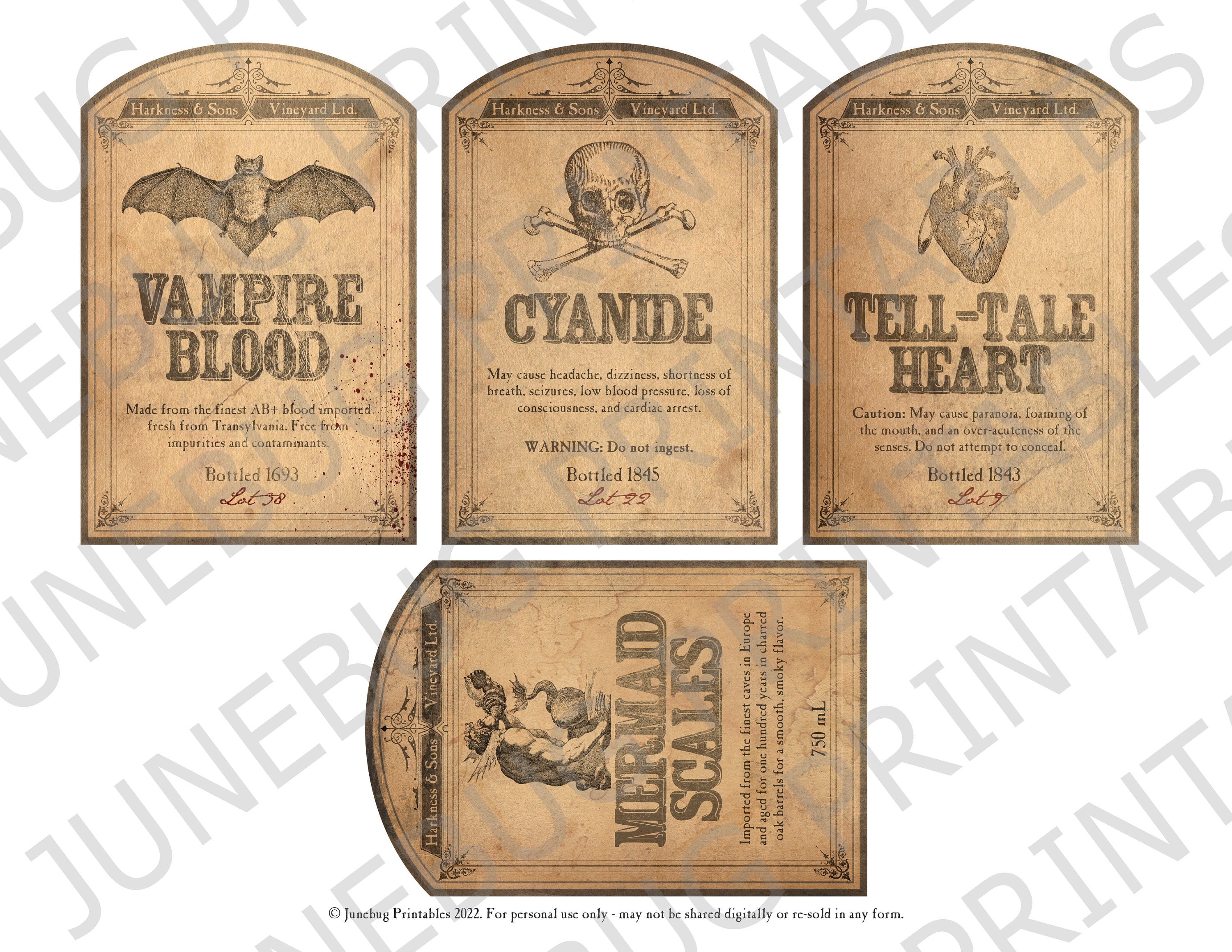 Printable Halloween Wine Bottle Labels Soda Apothecary - Etsy