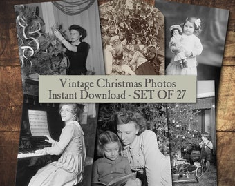Printable Vintage Christmas Photos, Santa Antique Photographs, Family Holiday Scrapbook Ephemera, Junk Journal Clip Art, Digital Collage Kit