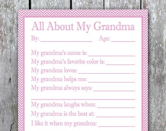 All About My Grandma Printable, Valentine's Day Card for Grandma, Last Minute Keepsake Gift Idea, Birthday Gift from Kid, Thoughtful Present