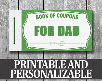 Printable Love Coupon Book, Christmas Gift for Dad, Birthday Voucher Book, Last Minute Gift from Kids, Easy Homemade Card for Dad