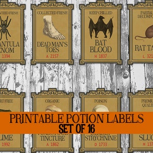 Halloween Bottle Label Printables, DIY Halloween Potion Labels, Apothecary Labels, Vintage Potion Bottle Labels, Witch Scrapbook Decorations