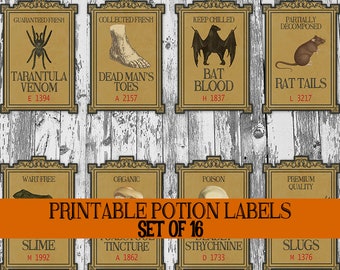 Halloween Bottle Label Printables, DIY Halloween Potion Labels, Apothecary Labels, Vintage Potion Bottle Labels, Witch Scrapbook Decorations