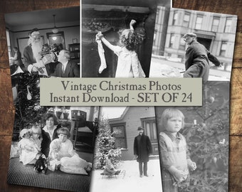 Printable Vintage Christmas Photos, Antique Holiday Scrapbook Ephemera, Santa Junk Journal Clip Art Pictures, Winter Digital Collage Kit,