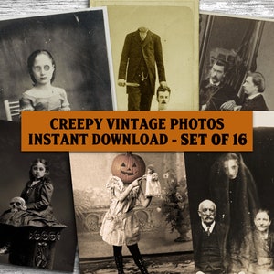 Printable Creepy Vintage Photos, Scary Halloween Digital Collage Images, Antique Scrapbook Ephemera Clip Art, Weird Junk Journal Decorations