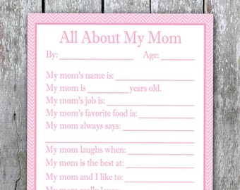 All About My Mom Printable, Valentine's Day Card for Mom, Birthday Present from Kids, Last Minute Gift Idea, Easy Homemade Present for Kids