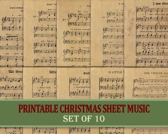 Printable Christmas Sheet Music, Vintage Christmas Carol Print, Religious Christmas Songs, Printable Scrapbook Ephemera Holiday Junk Journal
